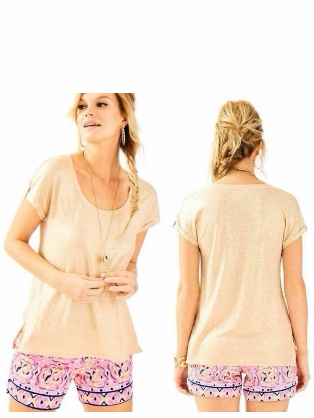 Lilly Pulitzer Inara Sand Dune Linen Metallic Cottagecore Shirt